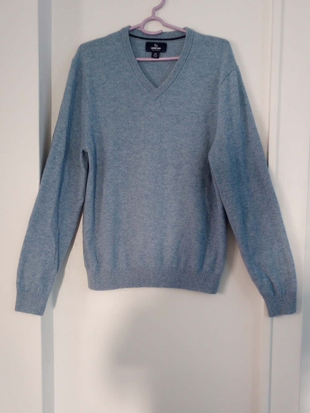 Lands' End 100% Cashmere Blue V-Neck Sweater Size M